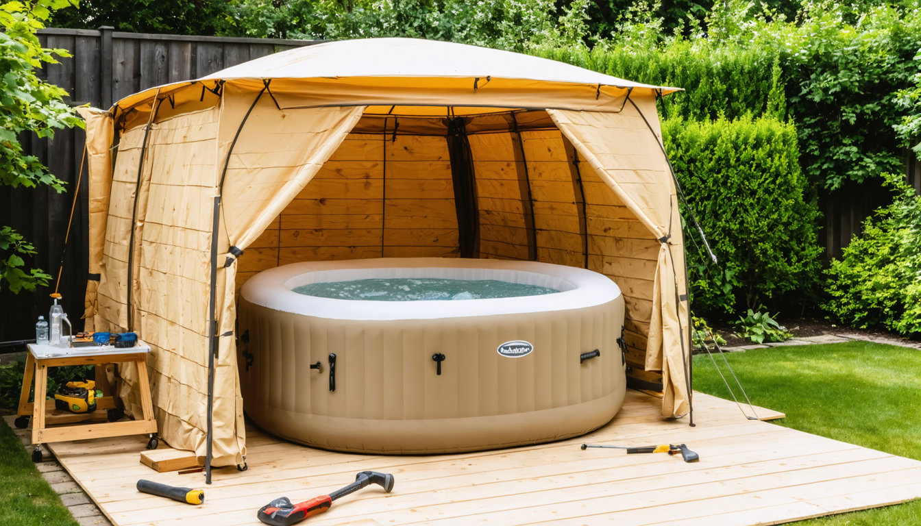 découvrez notre guide pratique pour construire un abri sur mesure adapté à votre spa gonflable, protégeant efficacement votre équipement tout en s'intégrant parfaitement à votre espace extérieur.